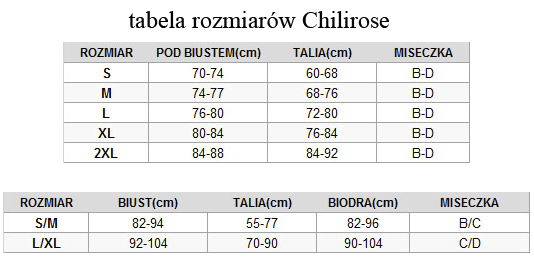 tabela rozmiarów - bielizna Chilirose