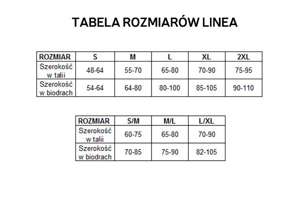 tabela rozmiarów - bielizna Linea