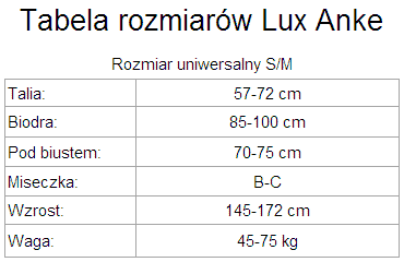 tabela rozmiarów - bielizna Lux Anke