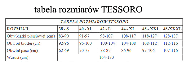tabela rozmiarów - bielizna Tessoro