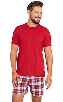 Piżama męska krótka spodnie w kratę Moss, kolor czerwony firmy Italian Fashion